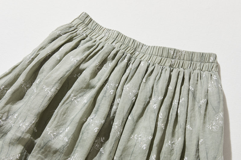 ナチュラルな大人可愛いを叶える 麻100% フラワーフレアスカート　ギャザースカート 　250706