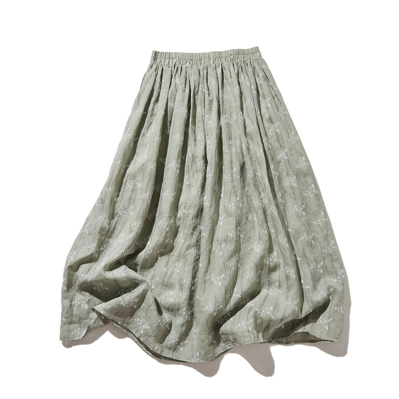 ナチュラルな大人可愛いを叶える 麻100% フラワーフレアスカート　ギャザースカート 　250706