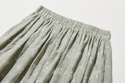 ナチュラルな大人可愛いを叶える 麻100% フラワーフレアスカート　ギャザースカート 　250706