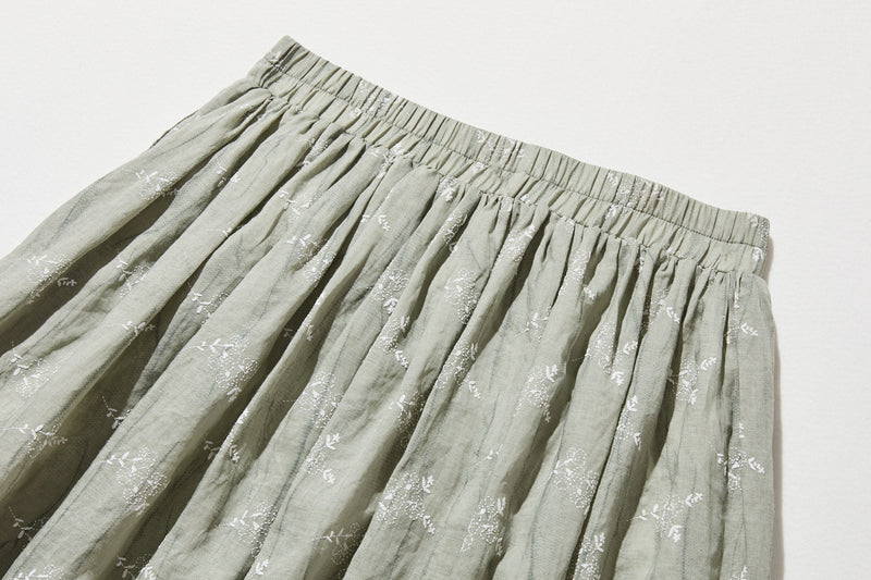 ナチュラルな大人可愛いを叶える 麻100% フラワーフレアスカート　ギャザースカート 　250706