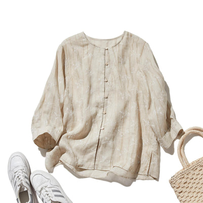 「きちんと感」と「リラックス感」の絶妙なバランス 7分袖ブラウス　麻100％　　250604