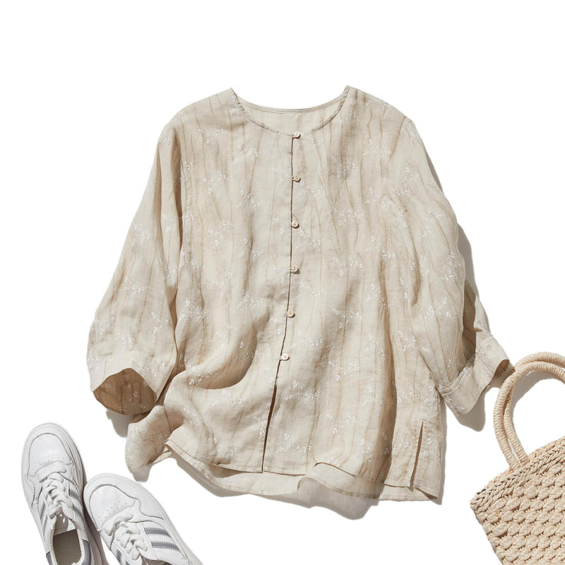 「きちんと感」と「リラックス感」の絶妙なバランス 7分袖ブラウス　麻100％　　250604