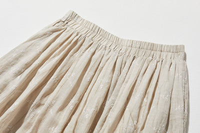 ナチュラルな大人可愛いを叶える 麻100% フラワーフレアスカート　ギャザースカート 　250706