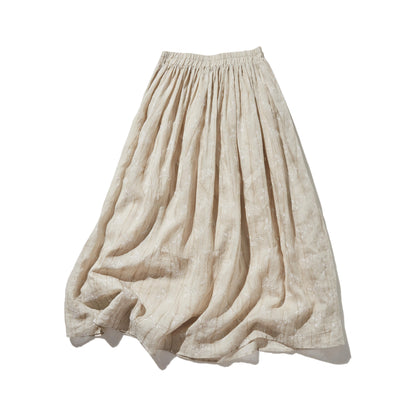 ナチュラルな大人可愛いを叶える 麻100% フラワーフレアスカート　ギャザースカート 　250706