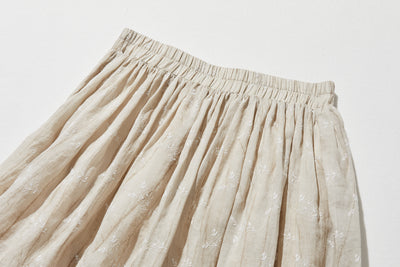 ナチュラルな大人可愛いを叶える 麻100% フラワーフレアスカート　ギャザースカート 　250706