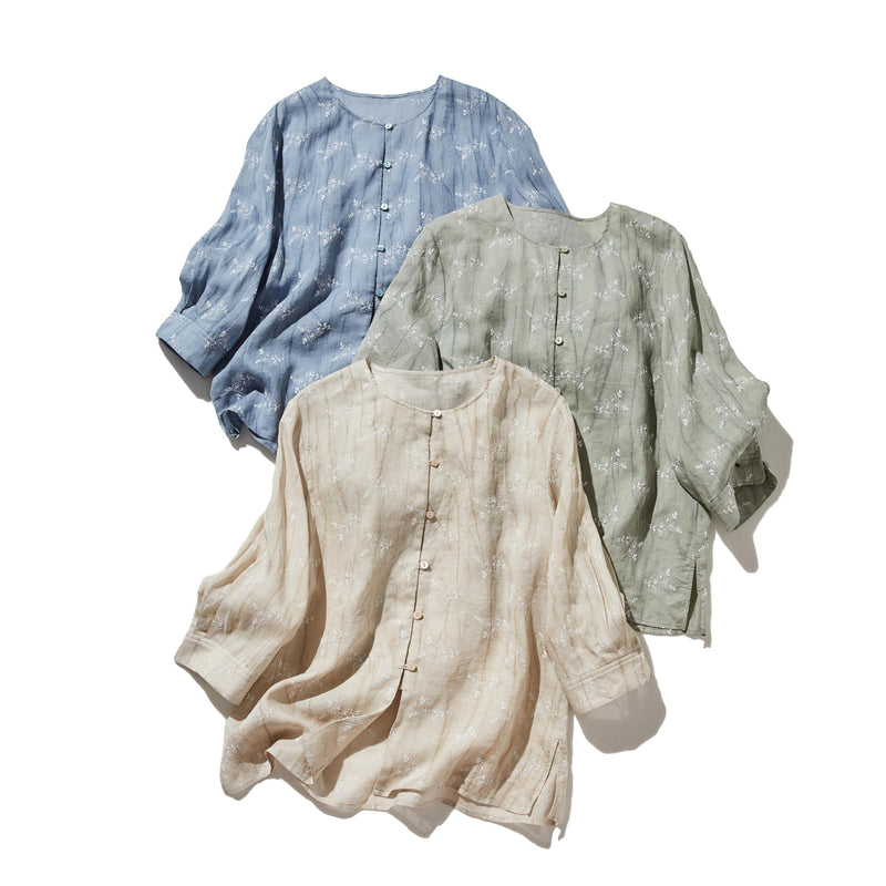 「きちんと感」と「リラックス感」の絶妙なバランス 7分袖ブラウス　麻100％　　250604