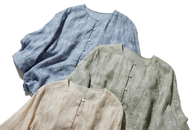 「きちんと感」と「リラックス感」の絶妙なバランス 7分袖ブラウス　麻100％　　250604