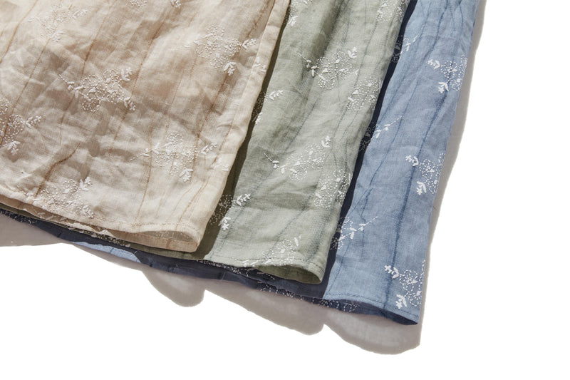 ナチュラルな大人可愛いを叶える 麻100% フラワーフレアスカート　ギャザースカート 　250706