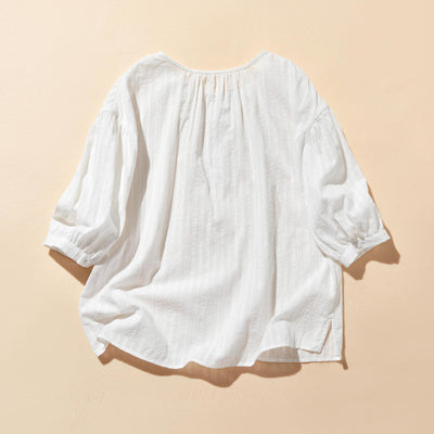 大人可愛い抜け感放つ　7分袖ブラウス　コットン100％ 　ホワイト　250602-1