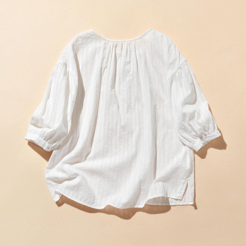 大人可愛い抜け感放つ　7分袖ブラウス　コットン100％ 　ホワイト　250602-1