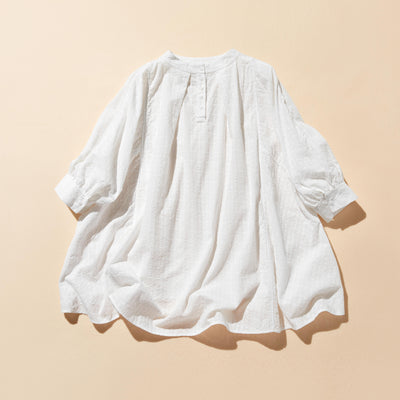 ふんわり優美な刺繍が魅力のコットンプルオーバー 7分袖　コットン100％　ホワイト 250806-1