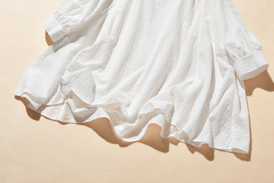 ふんわり優美な刺繍が魅力のコットンプルオーバー 7分袖　コットン100％　ホワイト 250806-1