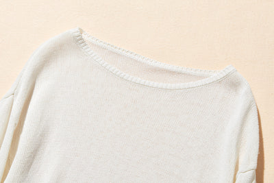 吸湿速乾！ 大人カジュアルニットプルオーバー　和紙糸ニット　オフィス対応　夏物ニット　ホワイト250805-1