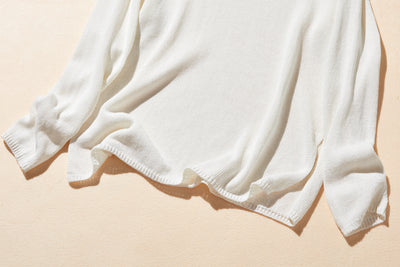 吸湿速乾！ 大人カジュアルニットプルオーバー　和紙糸ニット　オフィス対応　夏物ニット　ホワイト250805-1