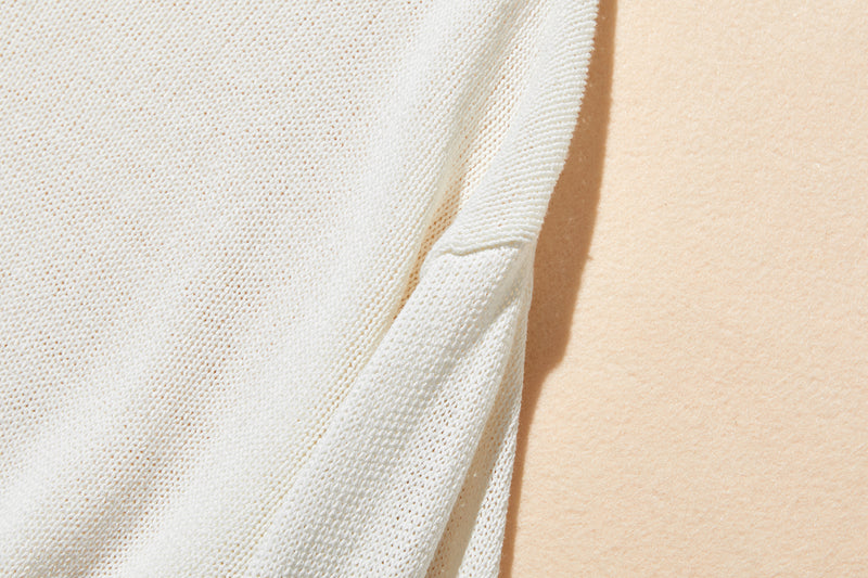 吸湿速乾！ 大人カジュアルニットプルオーバー　和紙糸ニット　オフィス対応　夏物ニット　ホワイト250805-1