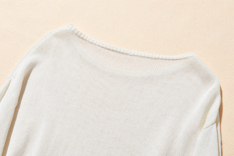 吸湿速乾！ 大人カジュアルニットプルオーバー　和紙糸ニット　オフィス対応　夏物ニット　ホワイト250805-1