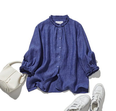 大人の上品で可愛らしい雰囲気をまとうリネン ブラウス　リネン100％　シャツブラウス 250914