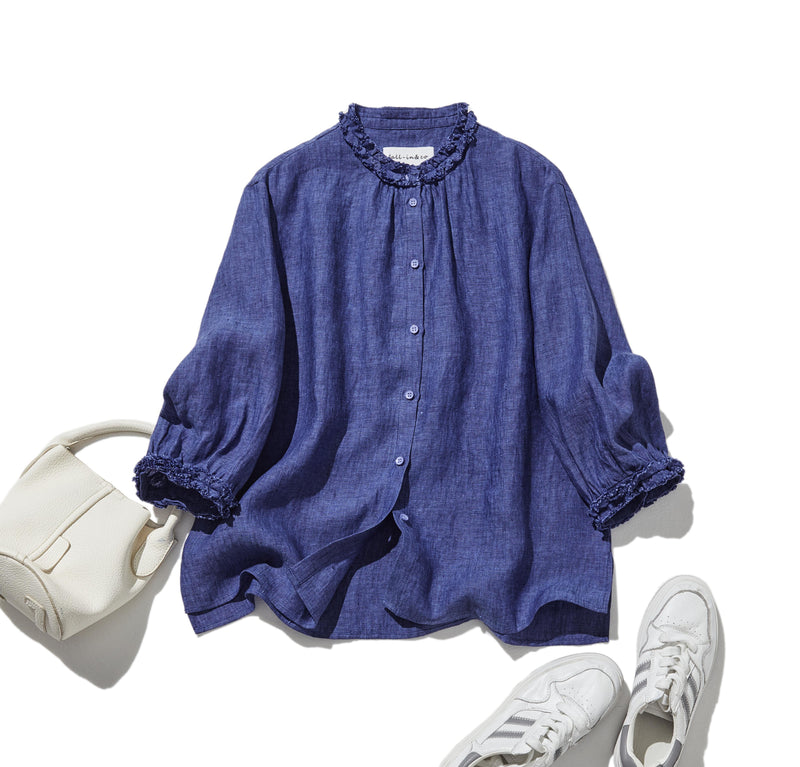 大人の上品で可愛らしい雰囲気をまとうリネン ブラウス　リネン100％　シャツブラウス 250914