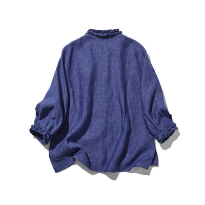 大人の上品で可愛らしい雰囲気をまとうリネン ブラウス　リネン100％　シャツブラウス 250914