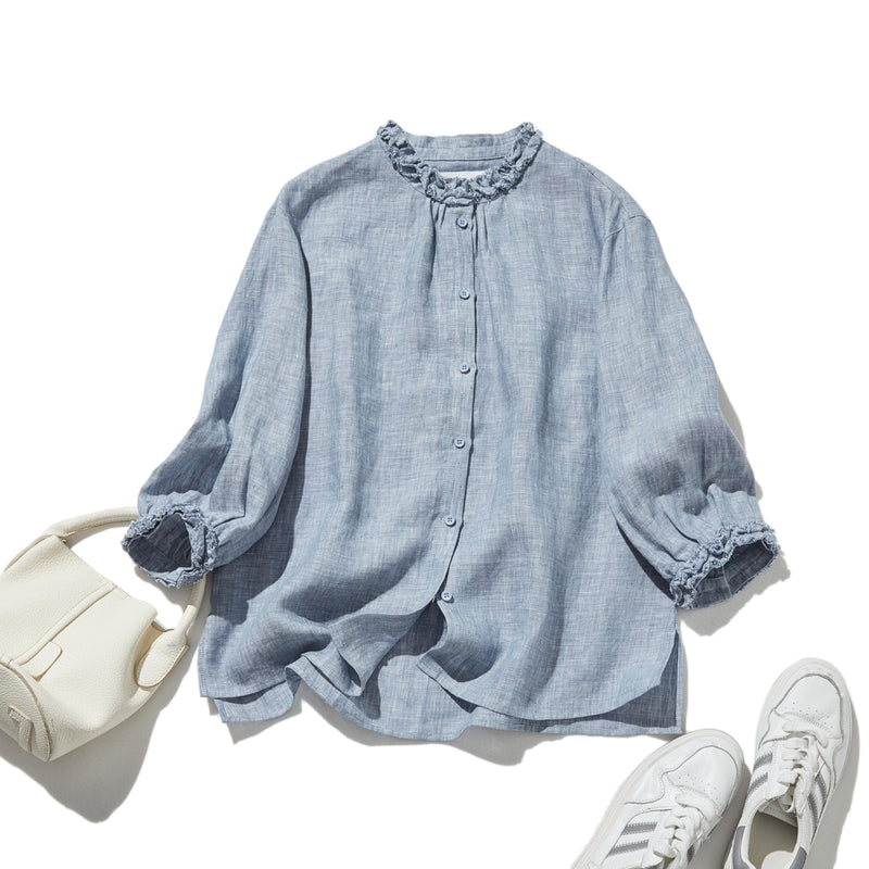 大人の上品で可愛らしい雰囲気をまとうリネン ブラウス　リネン100％　シャツブラウス 250914