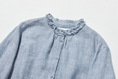 大人の上品で可愛らしい雰囲気をまとうリネン ブラウス　リネン100％　シャツブラウス 250914