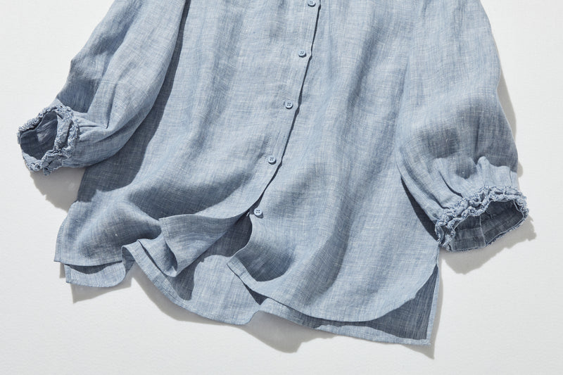 大人の上品で可愛らしい雰囲気をまとうリネン ブラウス　リネン100％　シャツブラウス 250914