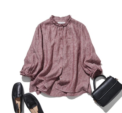 大人の上品で可愛らしい雰囲気をまとうリネン ブラウス　リネン100％　シャツブラウス 250914