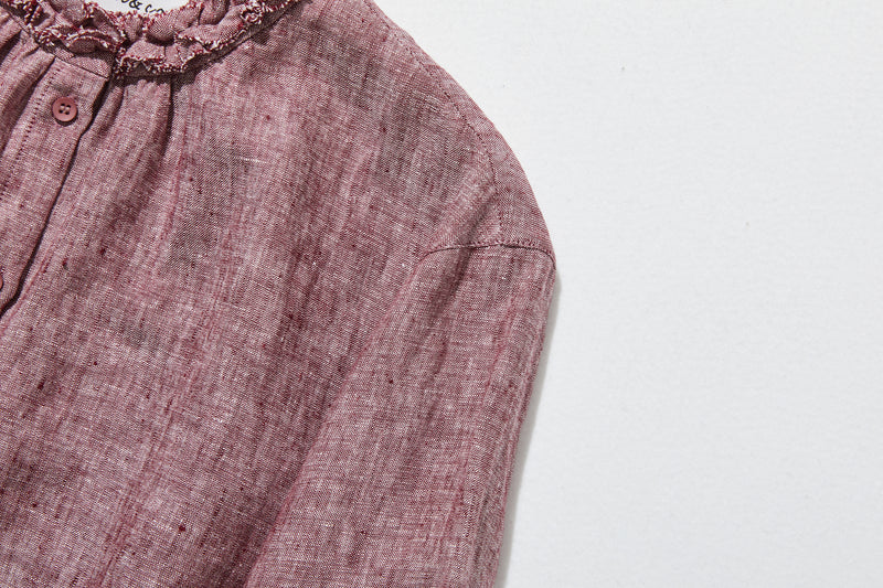 大人の上品で可愛らしい雰囲気をまとうリネン ブラウス　リネン100％　シャツブラウス 250914