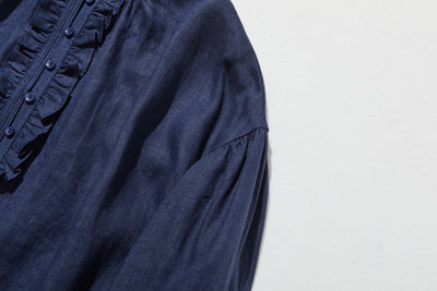 フロントフリルが可愛い フランチリネン100％　シャツブラウス 250913