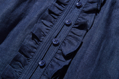 フロントフリルが可愛い フランチリネン100％　シャツブラウス 250913