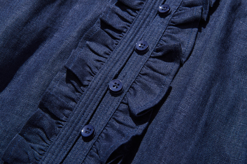 フロントフリルが可愛い フランチリネン100％　シャツブラウス 250913