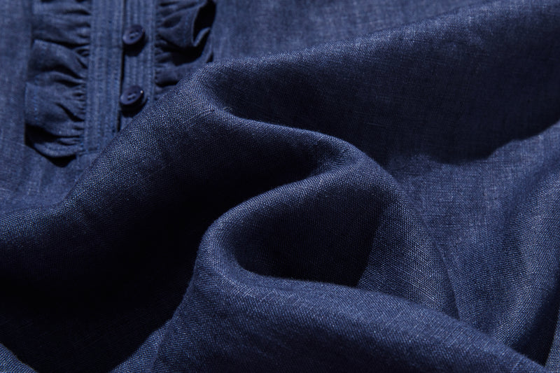 フロントフリルが可愛い フランチリネン100％　シャツブラウス 250913