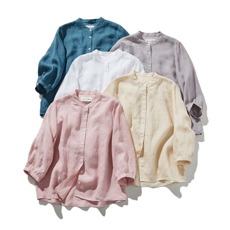 採用優質亞麻布料製成的襯衫，具有自然紋理四分之三袖襯衫 240503。