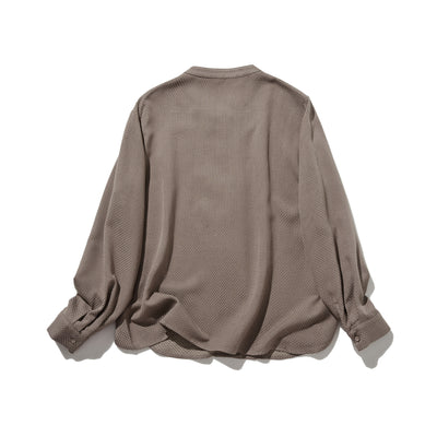 立体シルエットが美しい、ドット織りシャツブラウス　 長袖ブラウス　250919-1