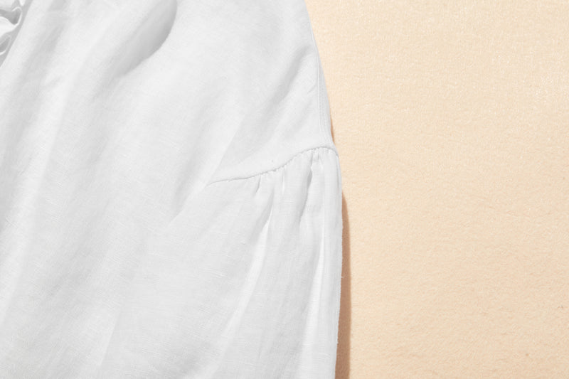 フロントフリルが可愛い フランチリネン100％　シャツブラウス 250913