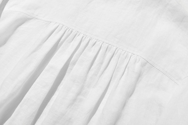 フロントフリルが可愛い フランチリネン100％　シャツブラウス 250913