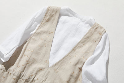 期間限定10％OFF★シルエットで魅せる、上質感のある刺繍生地ジャンパースカート　コットンリネン 　230930-2