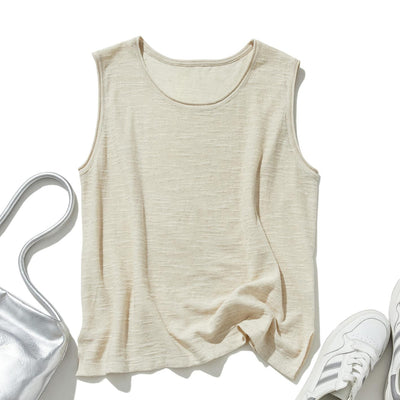 毎日、心地よく着られる実力派タンクトップ　コットンリネントップス    240702