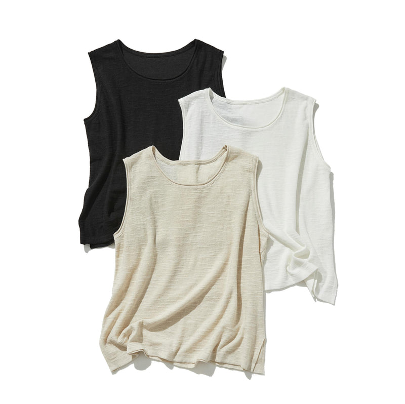 毎日、心地よく着られる実力派タンクトップ　コットンリネントップス    240702