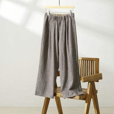 Warm and comfortable wool-blend striped pants with a pleated waist and lining (Product code: 231011-1)