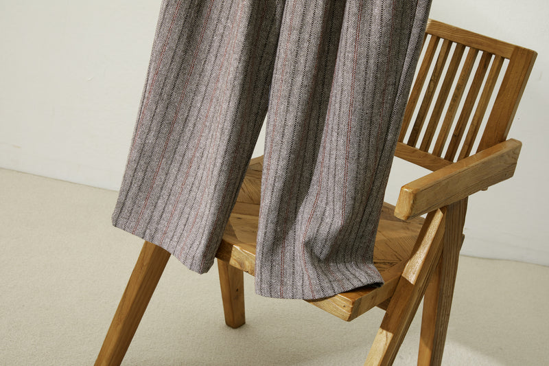 Warm and comfortable wool-blend striped pants with a pleated waist and lining (Product code: 231011-1)