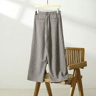 Warm and comfortable wool-blend striped pants with a pleated waist and lining (Product code: 231011-1)