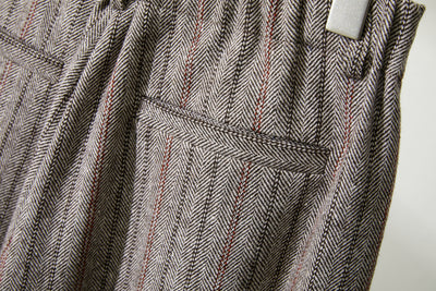 Warm and comfortable wool-blend striped pants with a pleated waist and lining (Product code: 231011-1)