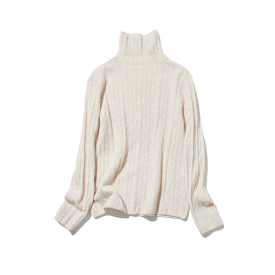 冬の定番に、立体アラン模様の美しい一品　カシミヤとウールのハイネックニット　セーター　251122