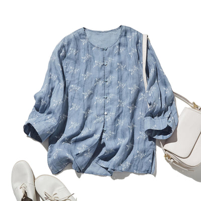 「きちんと感」と「リラックス感」の絶妙なバランス 7分袖ブラウス　麻100％　　250604