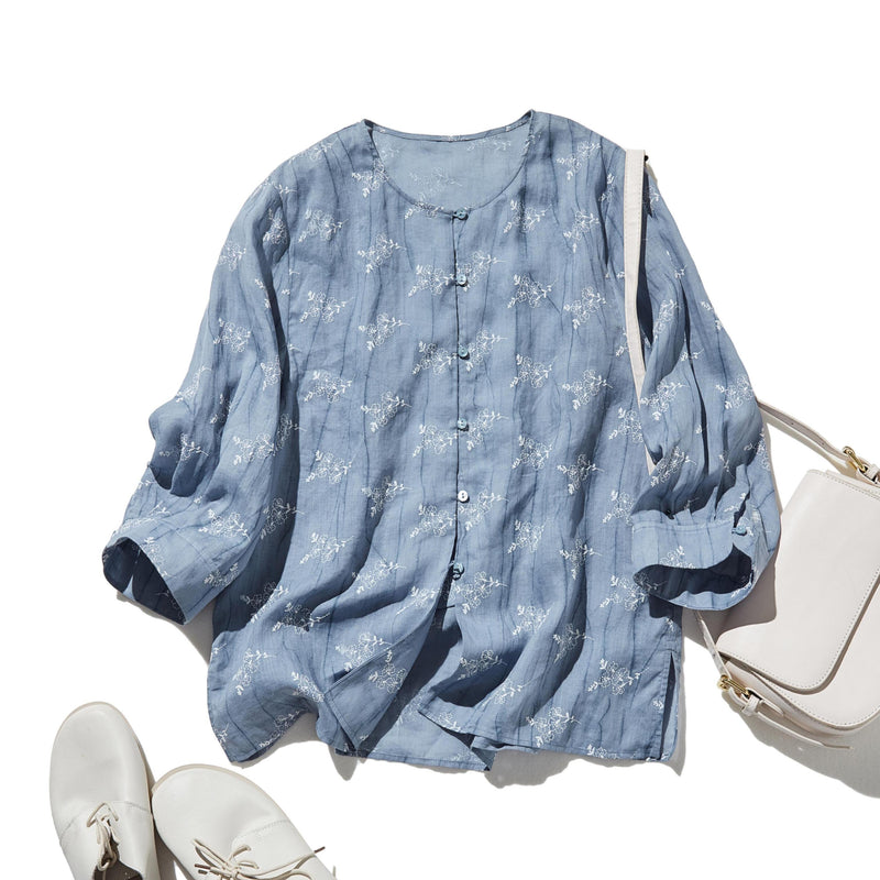 「きちんと感」と「リラックス感」の絶妙なバランス 7分袖ブラウス　麻100％　　250604