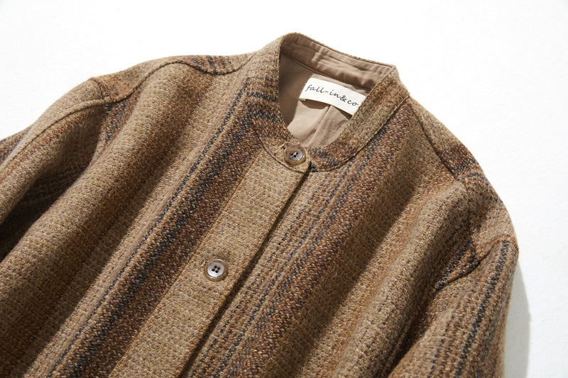 ★20% Off★ A sophisticated, sophisticated stand-collar 100% wool coat with a check pattern. 231108-1