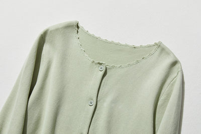 お洒落も着心地もこだわりたい。コットン100％カーディガン 手織りレース　　231008