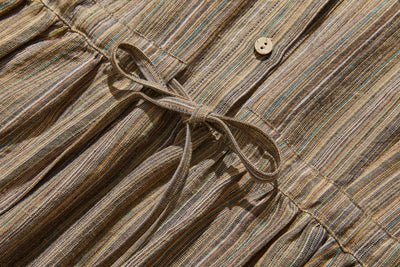 ヴィンテージ感溢れるフリル襟ワンピース 先染め織リネン100％生地　　240302-2