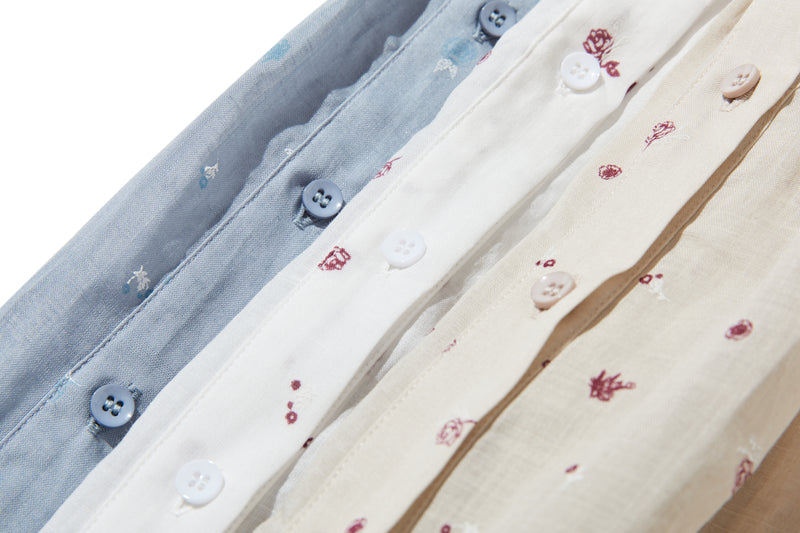 夏の定番！エアリー麻のブラウス　小花プリント　超ゆったりシルエット　250801